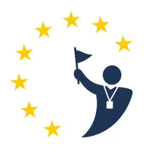 Logo of Europe Private Tours featuring a tour guide icon surrounded by yellow stars representing the European Union