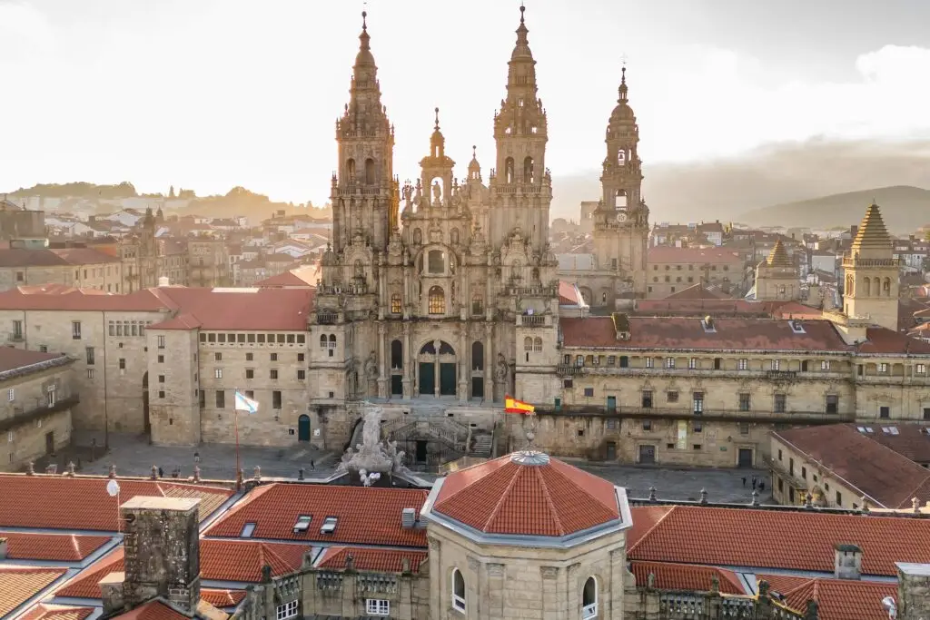Cathedral of Santiago de Compostela at sunset, historic pilgrimage site and UNESCO World Heritage landmark in Galicia, Spain